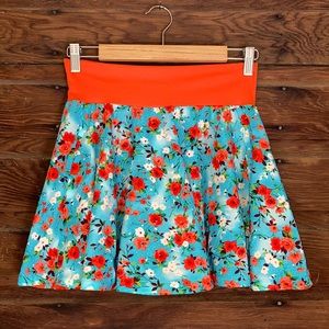 Floral Mini Skirt- Orange& Blue